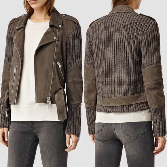 AllSaints Denell suede biker jacket US2 taupe - Picture 1 of 8